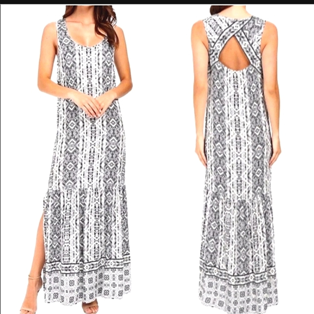 New ☆SPLENDID☆ Brand Boho Taos Geo Boarder Print Sleeveless Flowing Maxi Dress